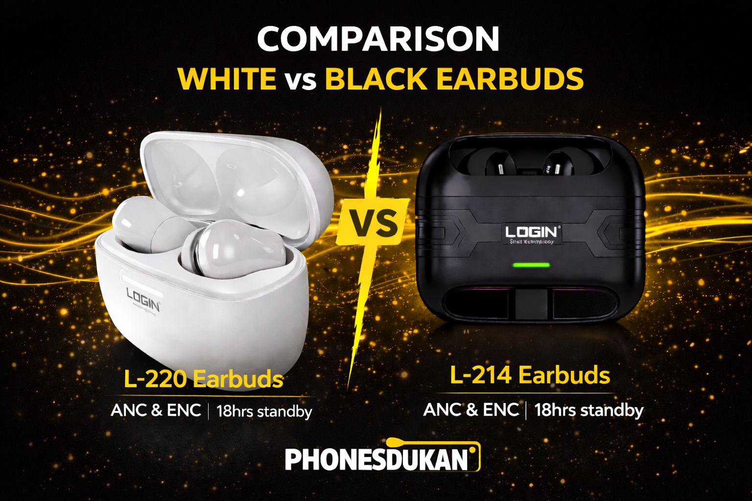 L‑214 and L‑220 Earbuds side by side showing design and features