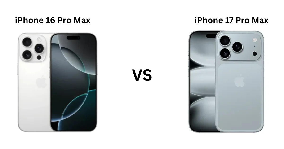 Comparison of iPhone 17 Pro Max vs iPhone 16 Pro Max designs and screens